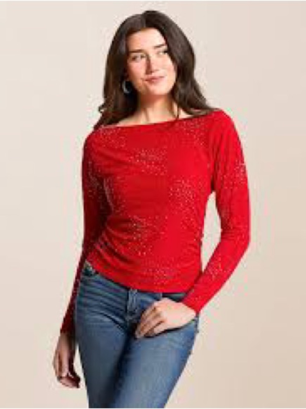NWT Daytrip Red Rhinestone Mesh Boatneck Top  Medium